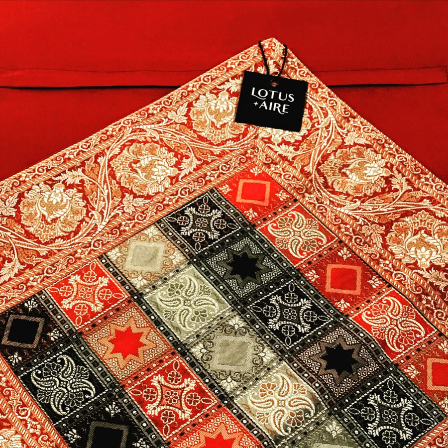 SCARLETT - Dark Red Silk Intricate Accent Pillow Set