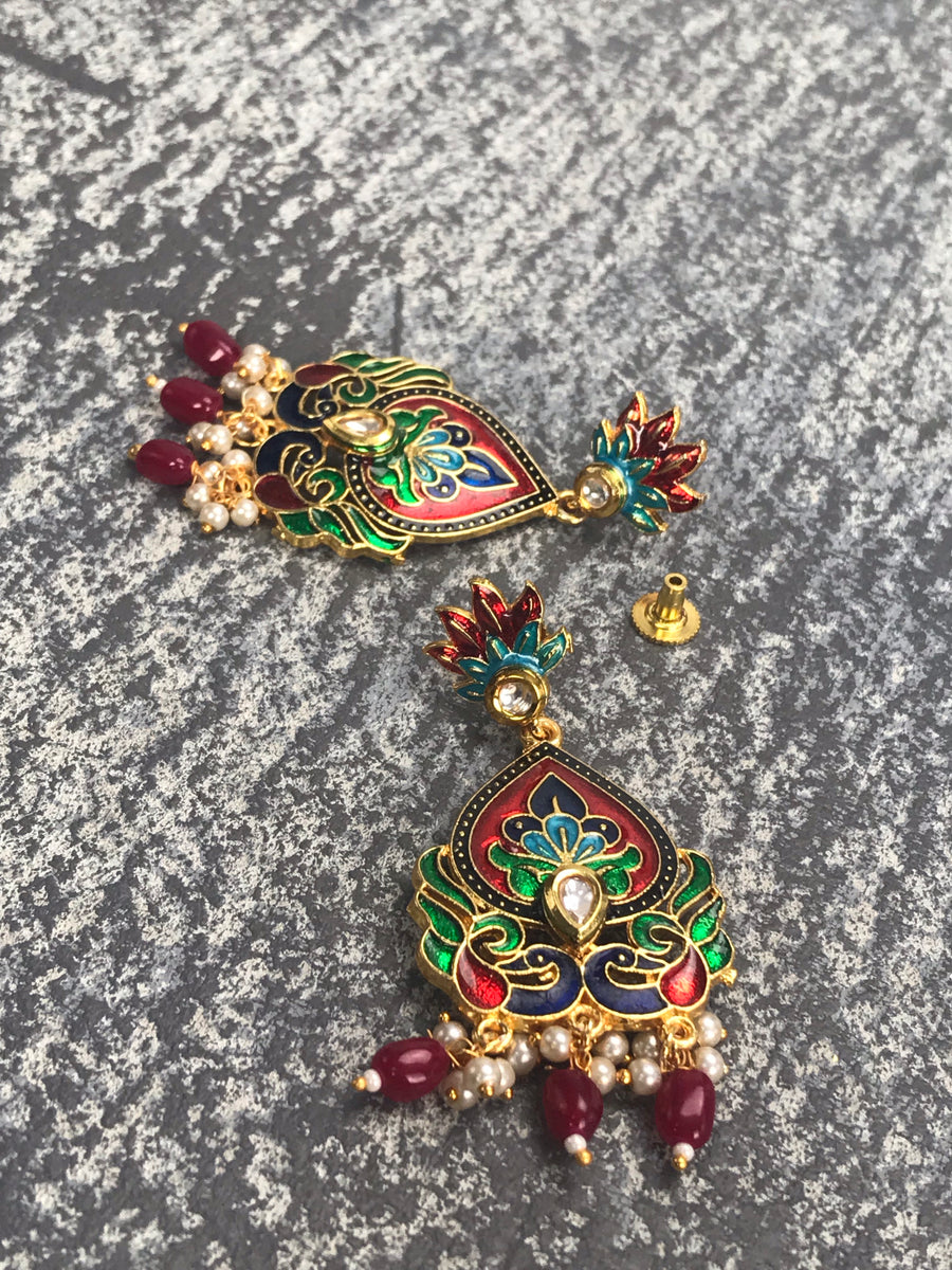 Leena - Enamel Art Deco Inspired Indian Earrings.