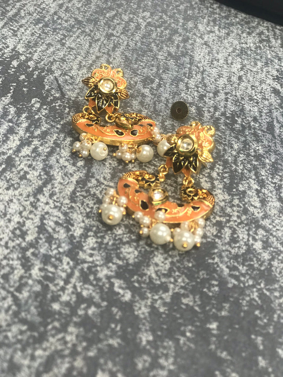 Saira - Peach Colored Enamel Earrings.