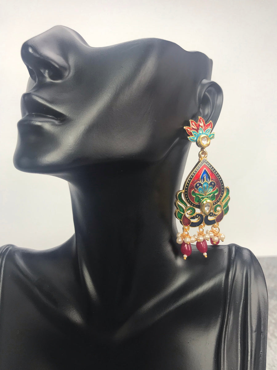 Leena - Enamel Art Deco Inspired Indian Earrings.