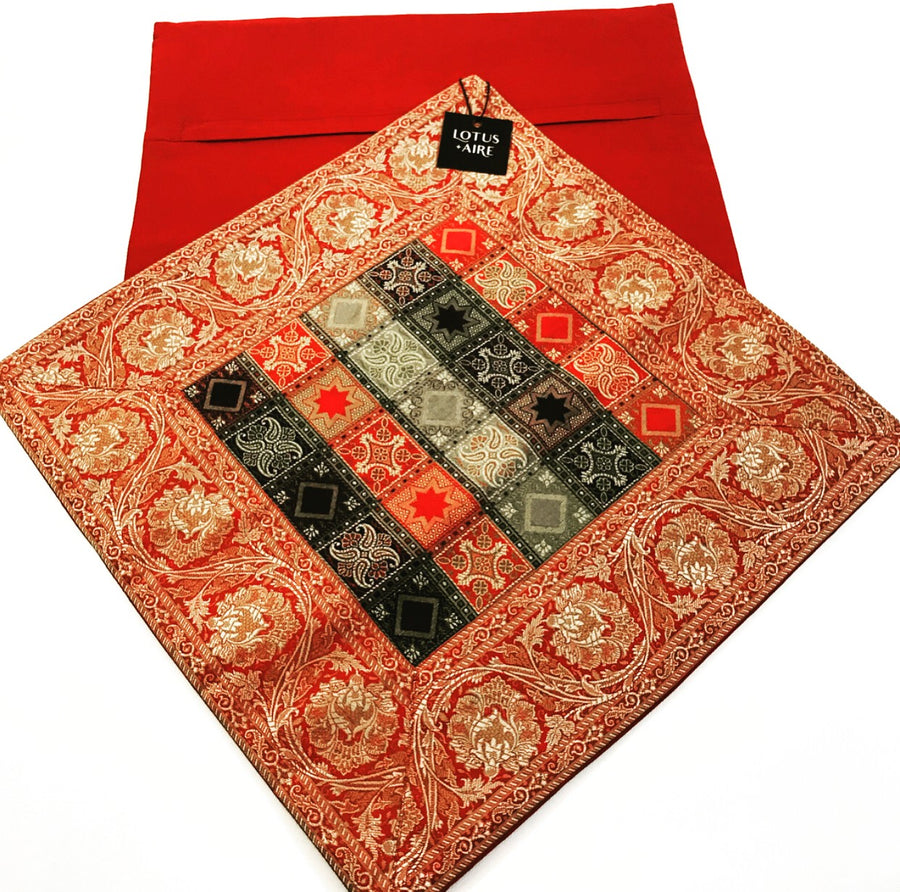 SCARLETT - Dark Red Silk Intricate Accent Pillow Set