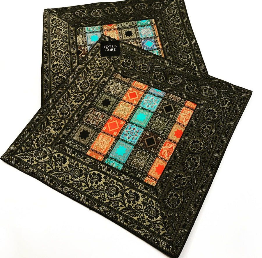 GALAXY DREAMS - Silk Brocade Black Accent Cushion Cover Set