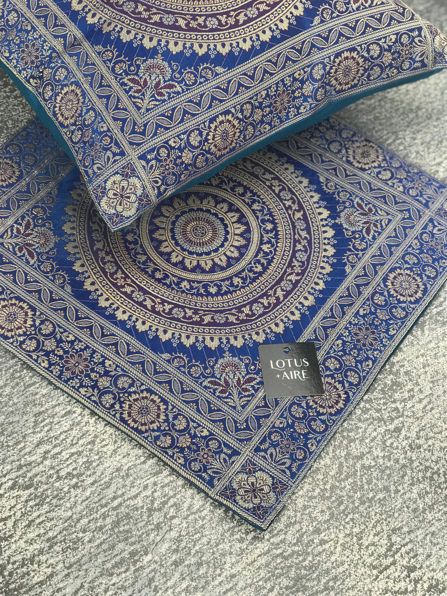 DARCY BLUE- Silk Brocade Accent Pillow