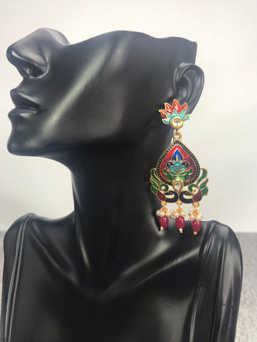 Leena - Enamel Art Deco Inspired Indian Earrings.