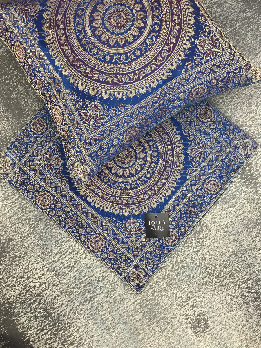 DARCY BLUE- Silk Brocade Accent Pillow