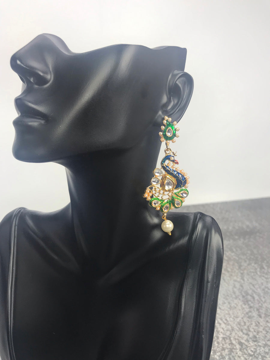 Mayura - Indian Peacock Metal dangle Earrings