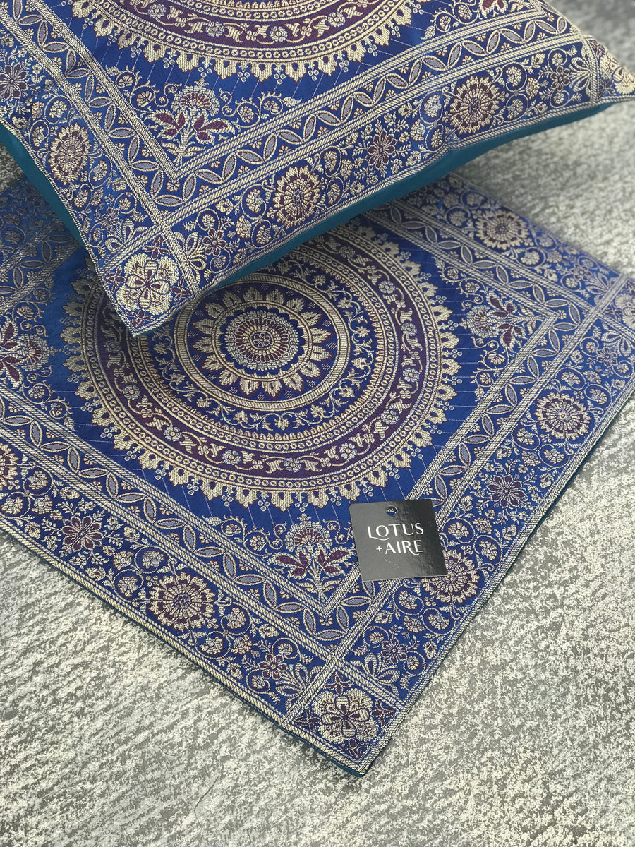 DARCY BLUE- Silk Brocade Accent Pillow
