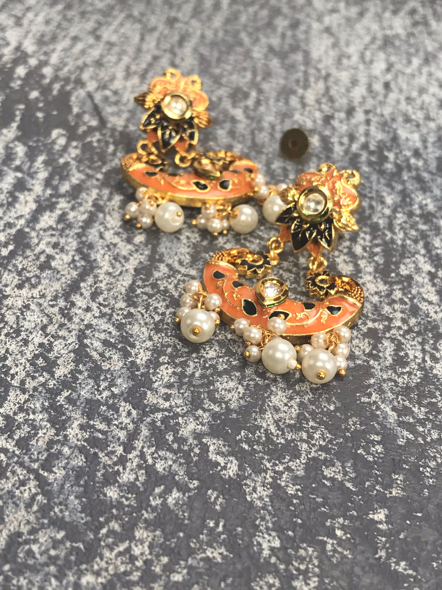 Saira - Peach Colored Enamel Earrings.