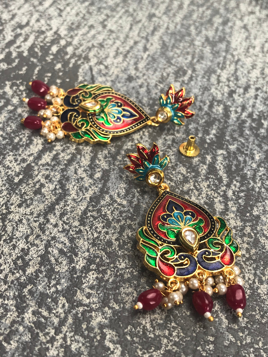 Leena - Enamel Art Deco Inspired Indian Earrings.