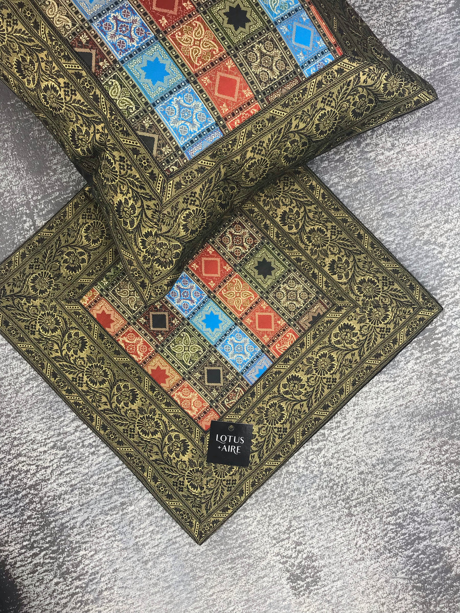 GALAXY DREAMS - Silk Brocade Black Accent Cushion Cover Set