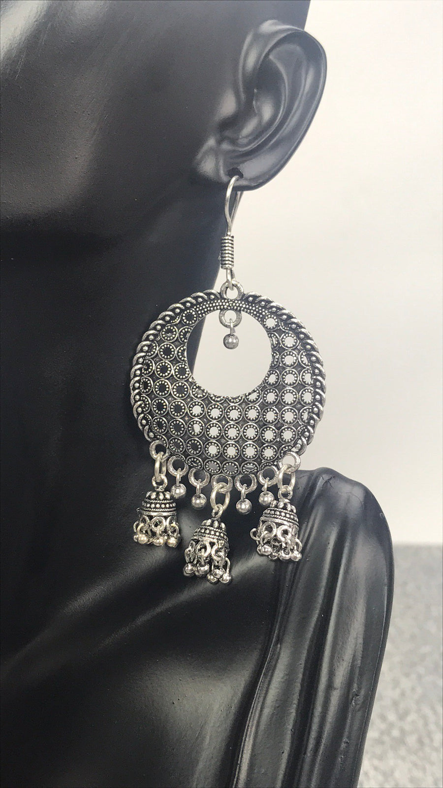 Raaz - Oxidized Silver Intricately Designed Dangling Earrings