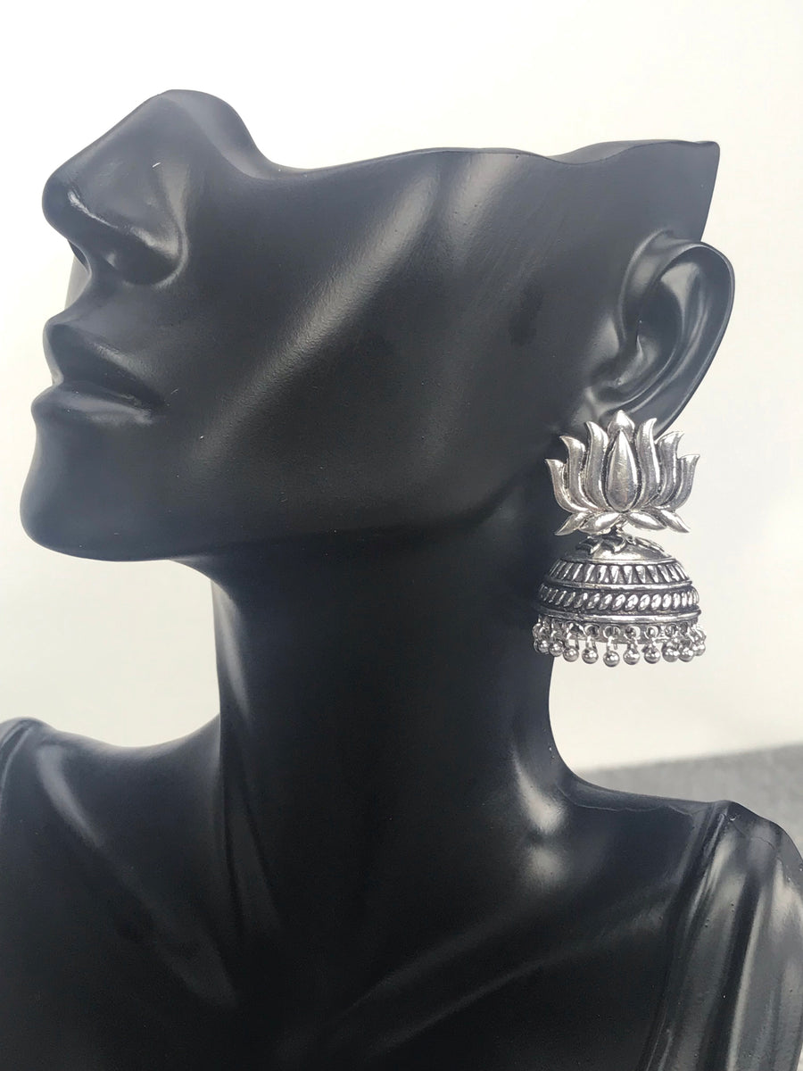 EXCLUSIVE Chand - Silver Lotus Dangling Chandelier Earrings