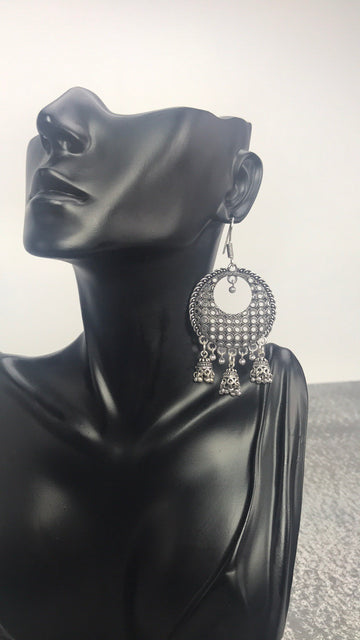 Raaz - Oxidized Silver Intricately Designed Dangling Earrings