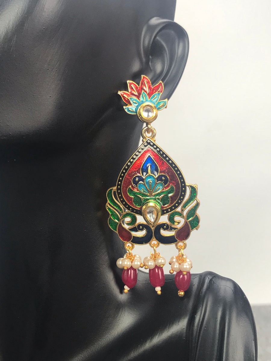 Leena - Enamel Art Deco Inspired Indian Earrings.