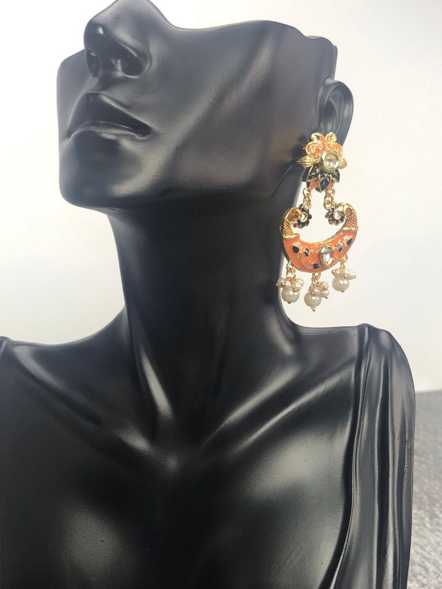 Saira - Peach Colored Enamel Earrings.